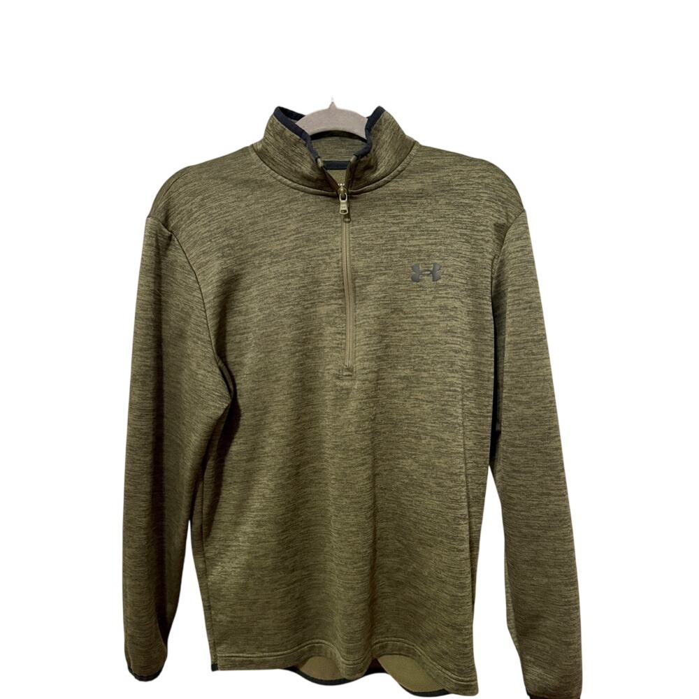 Under Armour 1/4 Zip Pullover‎ Fleece Heathered Small Olive Green Excellent